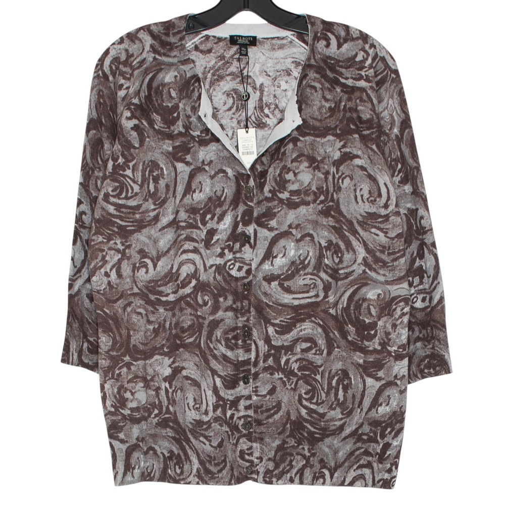 NWT Talbots 3/4 Sleeve Cardigan Wool Blend Dark Floral Fall Brown Plus Size 1XP